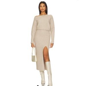 Line and dot asymmetrical sweater dress